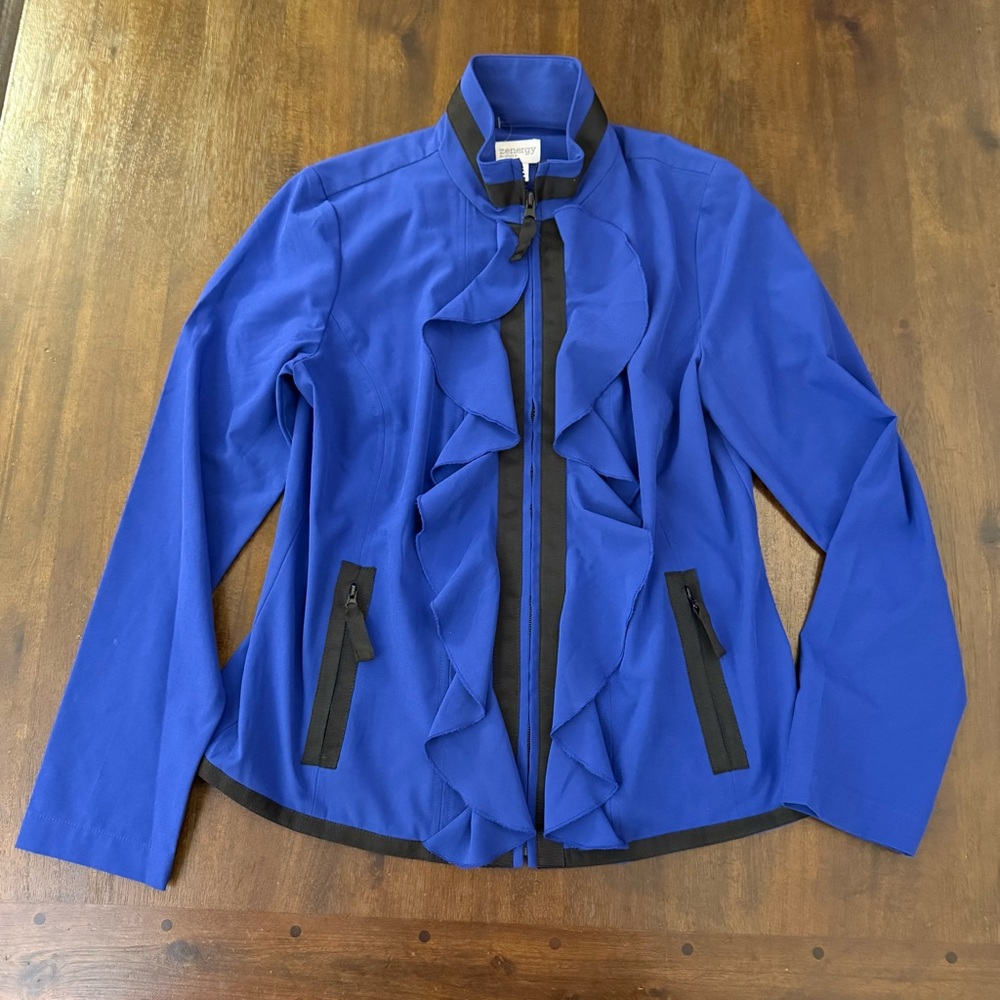 Elegant Blue Ruffled Women's‎ Blazer